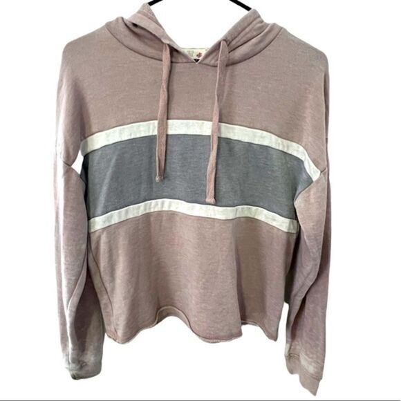 Stripped Long Sleeve Extended Cropped Hoodie - Picture 1 of 3